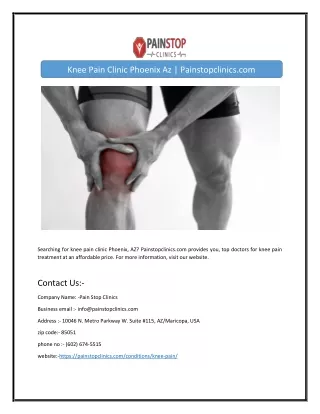 Knee Pain Clinic Phoenix Az | Painstopclinics.com
