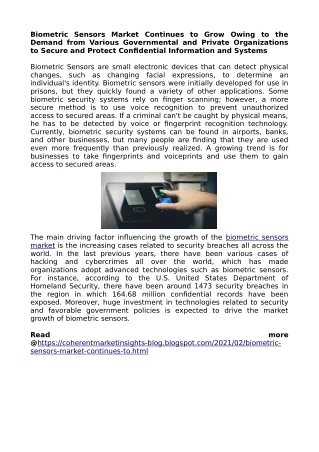 biometric sensors market continues to grow owing