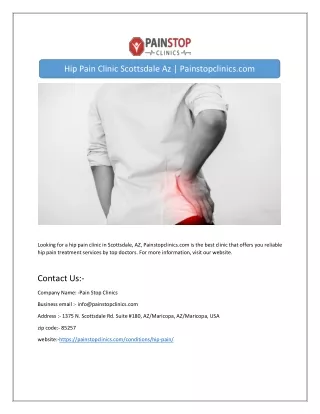Hip Pain Clinic Scottsdale Az | Painstopclinics.com