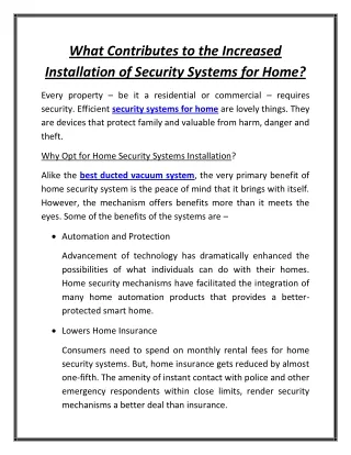 what contributes to the increased installation