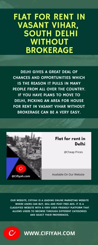 Flat for rent in vasant vihar, south Delhi without brokerage