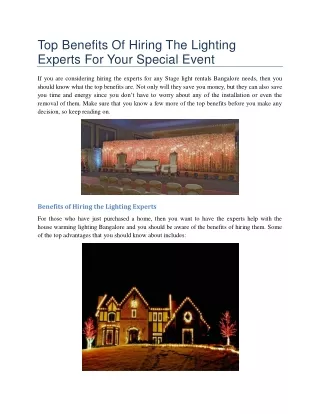Top Benefits Of Hiring The Lighting Experts For Your Special Event