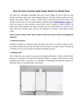 here are some common boiler repair needs