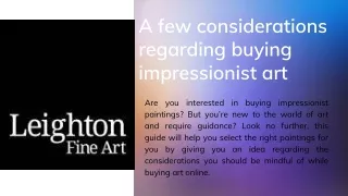 a few considerations regarding buying