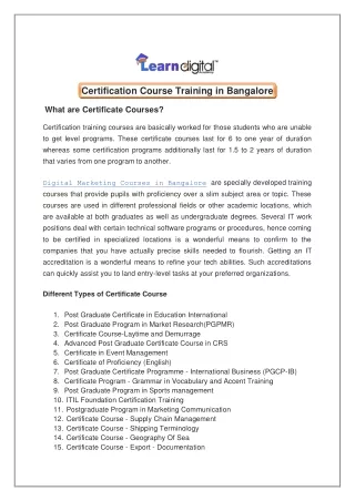 Certification Course Training in Bangalore