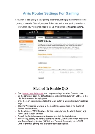 arris router settings for gaming