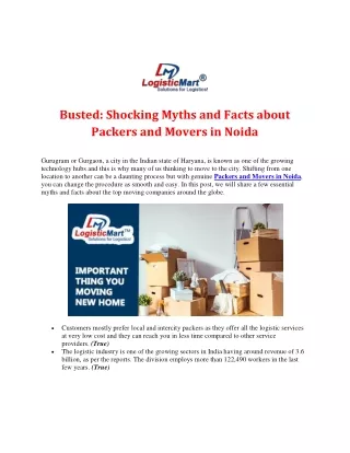 Busted: Shocking Myths and Facts about Packers and Movers in Noida