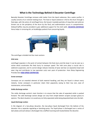 What is the Technology Behind A Decanter Centrifuge