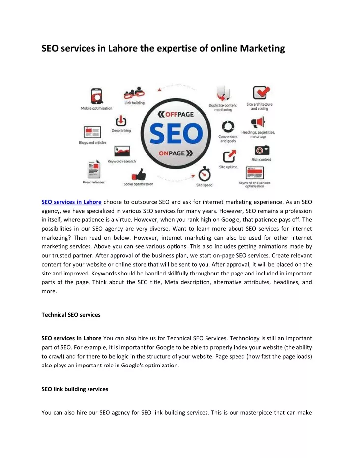 seo services in lahore the expertise of online