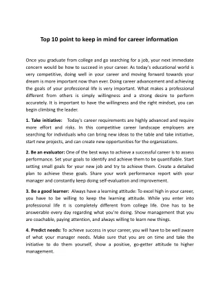 Top 10 point to keep in mind for career information