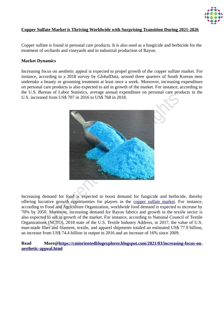 copper sulfate market is thriving worldwide with
