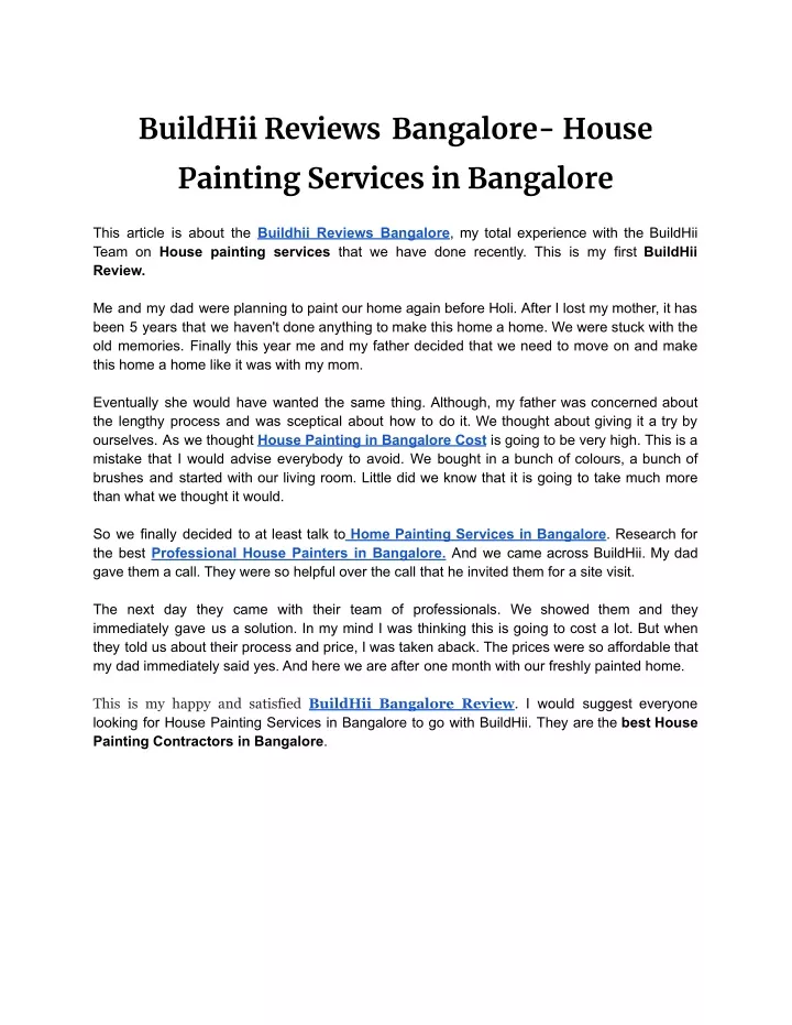 buildhii reviews bangalore house painting