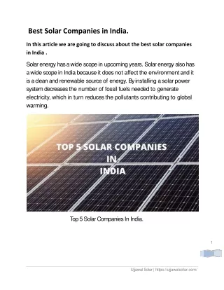Best Solar Companies in India.