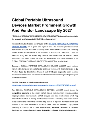 Global Portable Ultrasound Devices Market Prominent Growth And Vendor Landscape By 2027