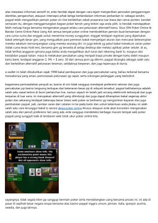 7 Keadaan Yang Bos Berharap Lupakan Perihal Bermain Situs Situs IDN Poker Online & Bandar Ceme Online Terpercaya