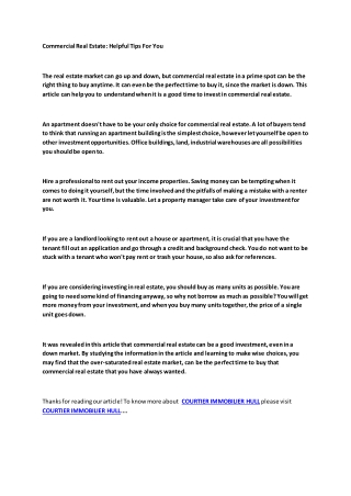 commercial real estate helpful tips for you