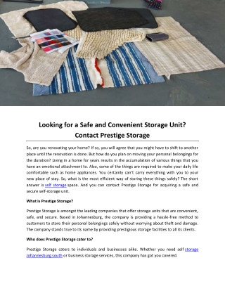 Looking for a Safe and Convenient Storage Unit? Contact Prestige Storage