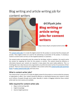 blog writing and article writing job for content
