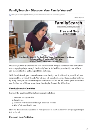 FamilySearch - Discover Your Ancestors Yourself