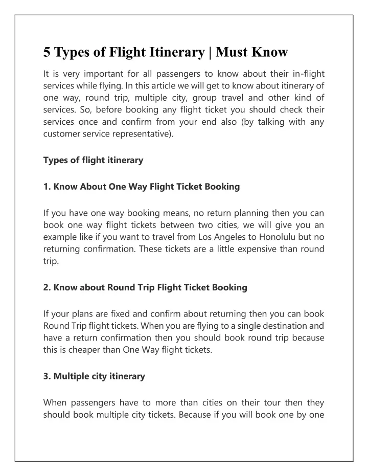 5 types of flight itinerary must know