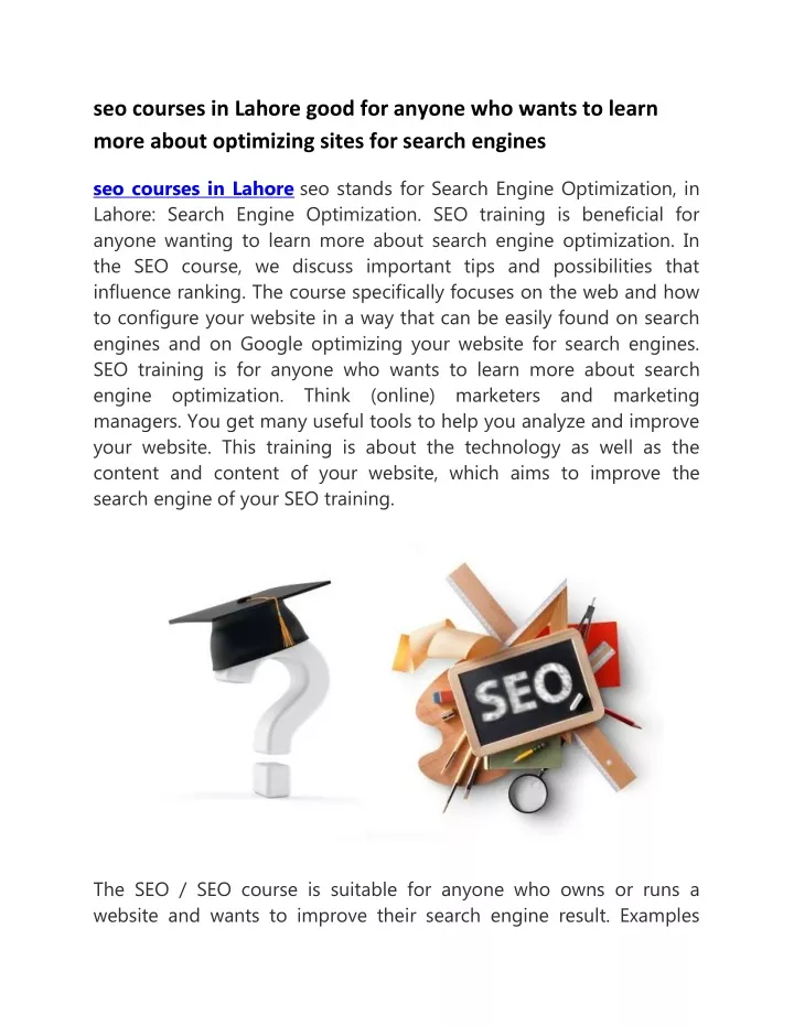 seo courses in lahore good for anyone who wants