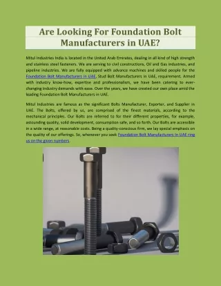 Are Looking For Foundation Bolt Manufacturers in UAE?