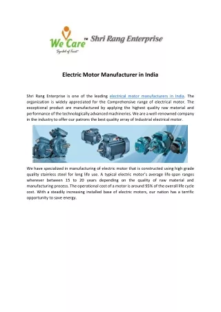 Electric Motor Manufacturer in India