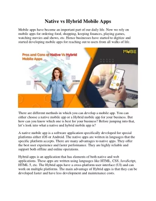 native vs hybrid mobile apps