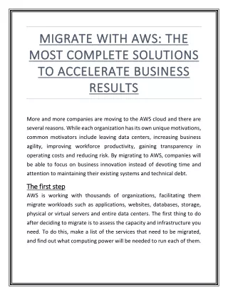 Migrate with AWS: The most complete solutions to accelerate business results