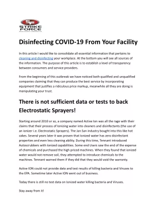 Disinfecting COVID-19 From Your Facility