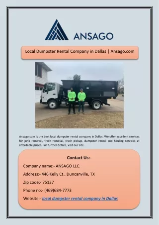 Local Dumpster Rental Company in Dallas | Ansago.com