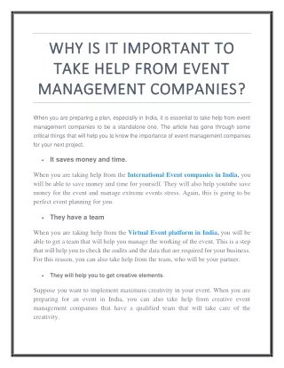 Why is it important to take help from event management companies?
