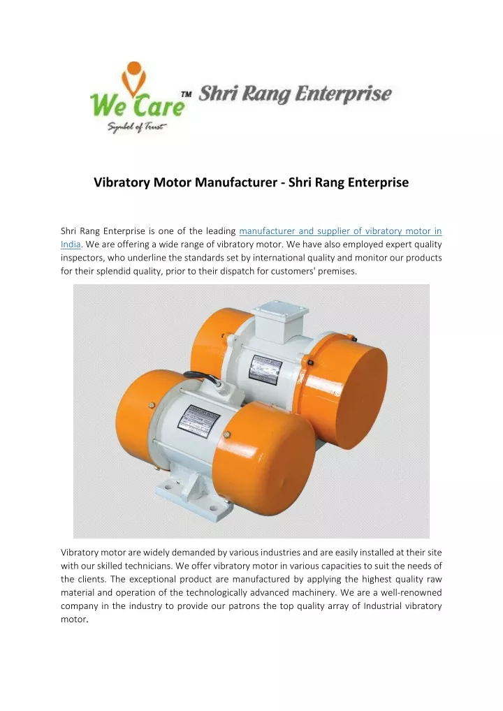 vibratory motor manufacturer shri rang enterprise