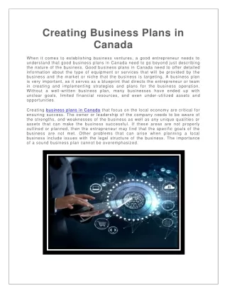 Creating Business Plans in Canada