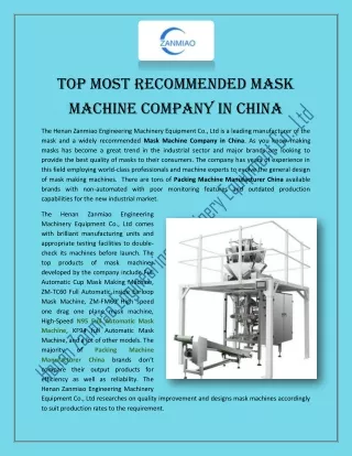 Top Most Recommended Mask Machine Company in China