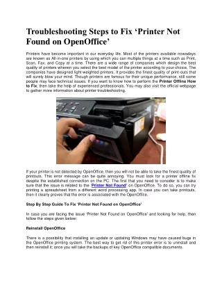 troubleshooting steps to fix printer not found