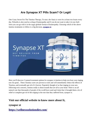 Are Synapse XT Pills Scam? Or Legit!