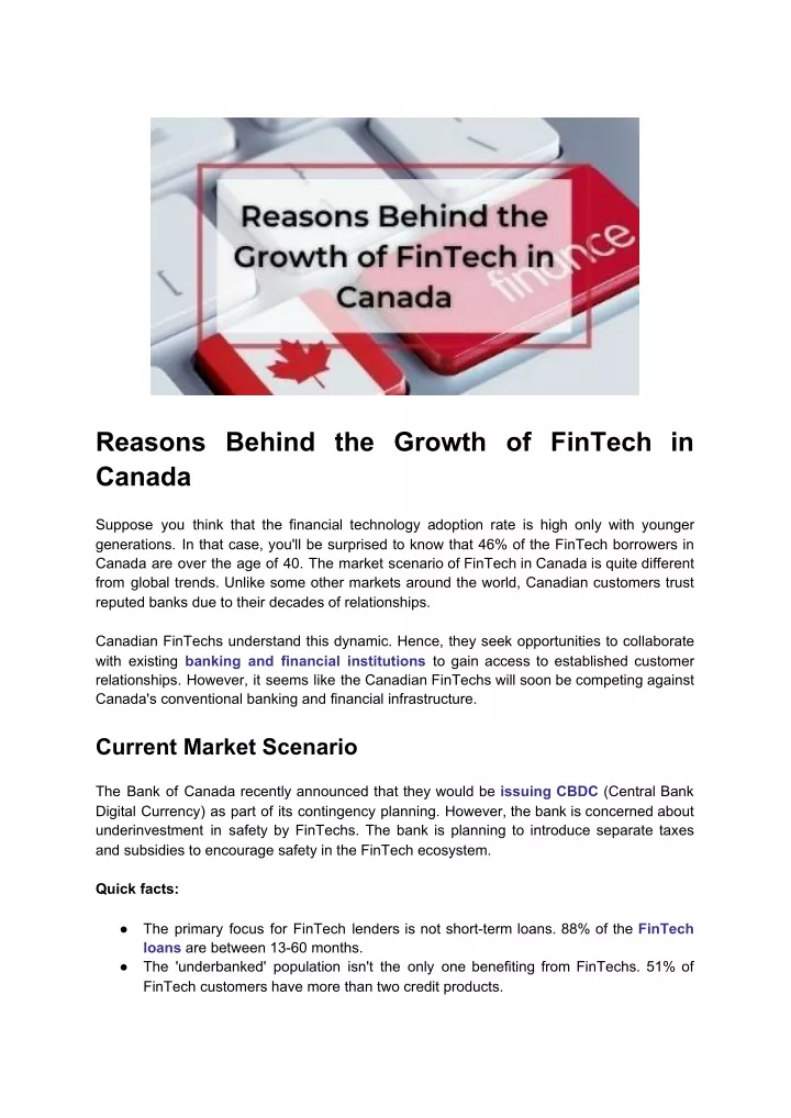 reasons behind the growth of fintech in canada