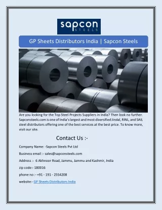 gp sheets distributors india sapcon steels