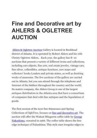 Fine and decorative art by Ahlers & Ogletree Auction