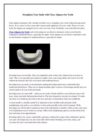Straighten Your Smile with Clear Aligners for Teeth
