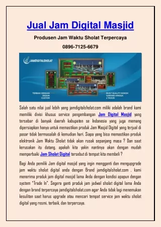 Produsen Jam Digital Masjid Terbaik Jual Jam Jadwal Sholat Terpercaya