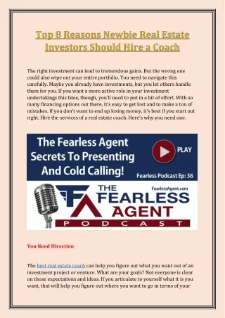Real Estate Business Coach in USA with Fearless Agent, LLC