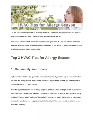 HVAC Tips for Allergy Season