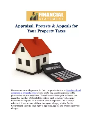 Appraisal, Protests & Appeals for Your Property Taxes
