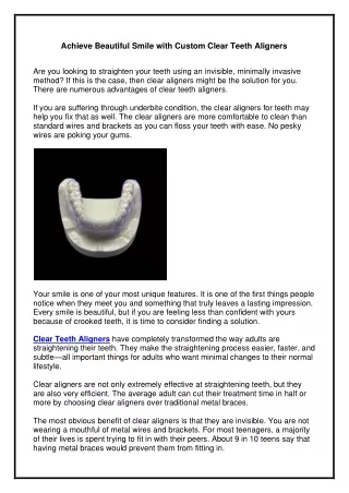 Achieve Beautiful Smile with Custom Clear Teeth Aligners