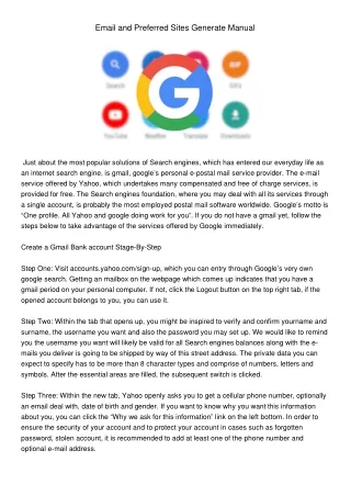 email and preferred sites generate manual