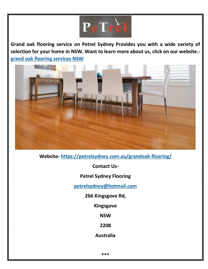 grand oak flooring service on petrel sydney