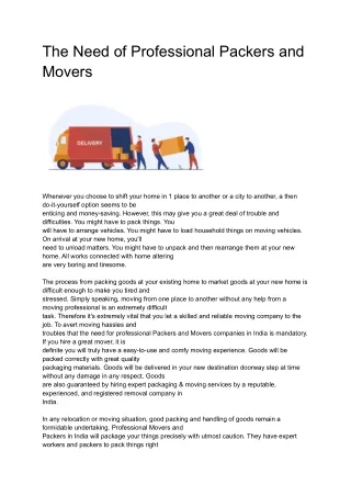 the need of professional packers and movers