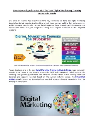 Secure your digital career with the best Digital Marketing Training Institute in Noida